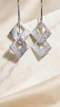 Silver Textured Geometric Rhombus Drop Earrings – Double Diamond Cutout Dangle Earrings