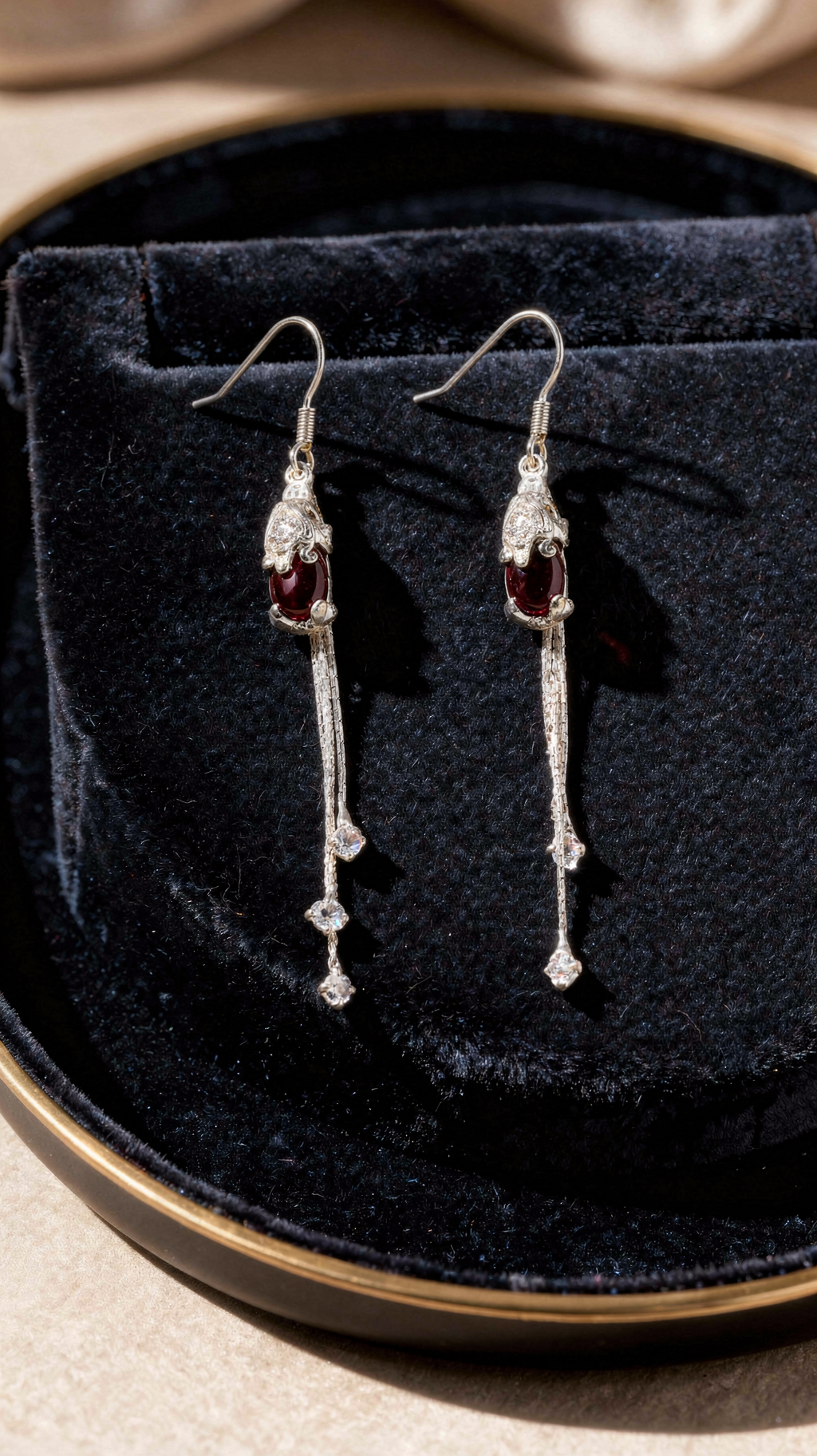 Silver Snake Ruby Drop Earrings – Vintage Serpent Cubic Zirconia Dangle Earrings