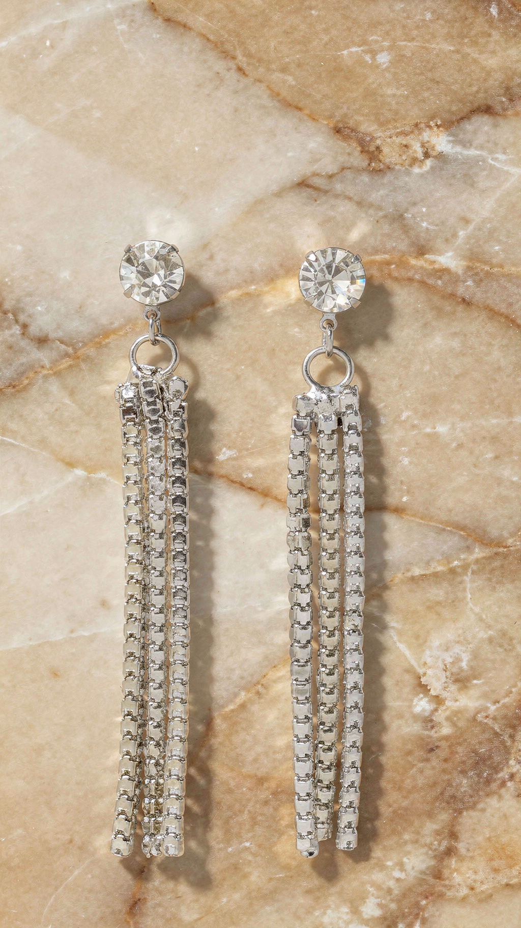 Silver Rhinestone Tassel Drop Earrings – Crystal Fringe Dangle Evening Earrings