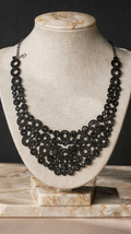 Matte Black Circular Cutout Bib Necklace – Jet Black Rhinestone Statement Collar Necklace