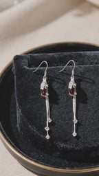 Silver Snake Ruby Drop Earrings – Vintage Serpent Cubic Zirconia Dangle Earrings