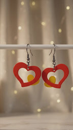 Pop of Romance: Vibrant Red & Yellow Layered Open Heart Earrings